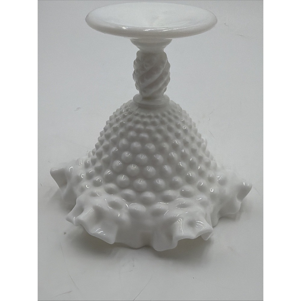 FENTON WHITE HOBNAIL MILK GLASS Pedestal Nut Compote Candy Ruffled Dish 5 inches - Picture 7 of 8